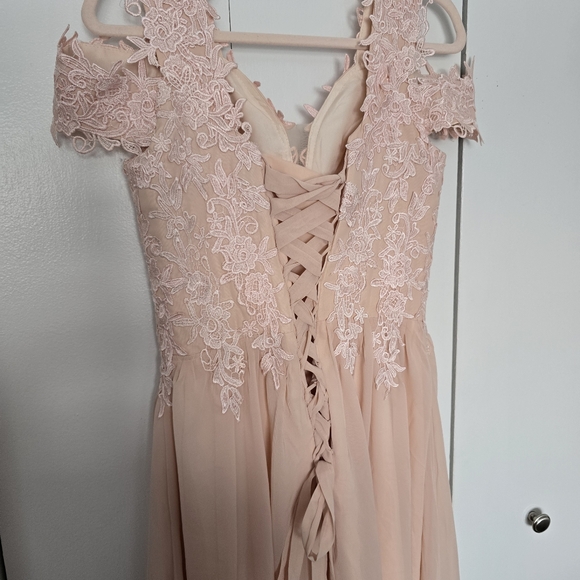 Lace floral peach cold shoulder formal maxi dress with high slit new with tags - Picture 7 of 14